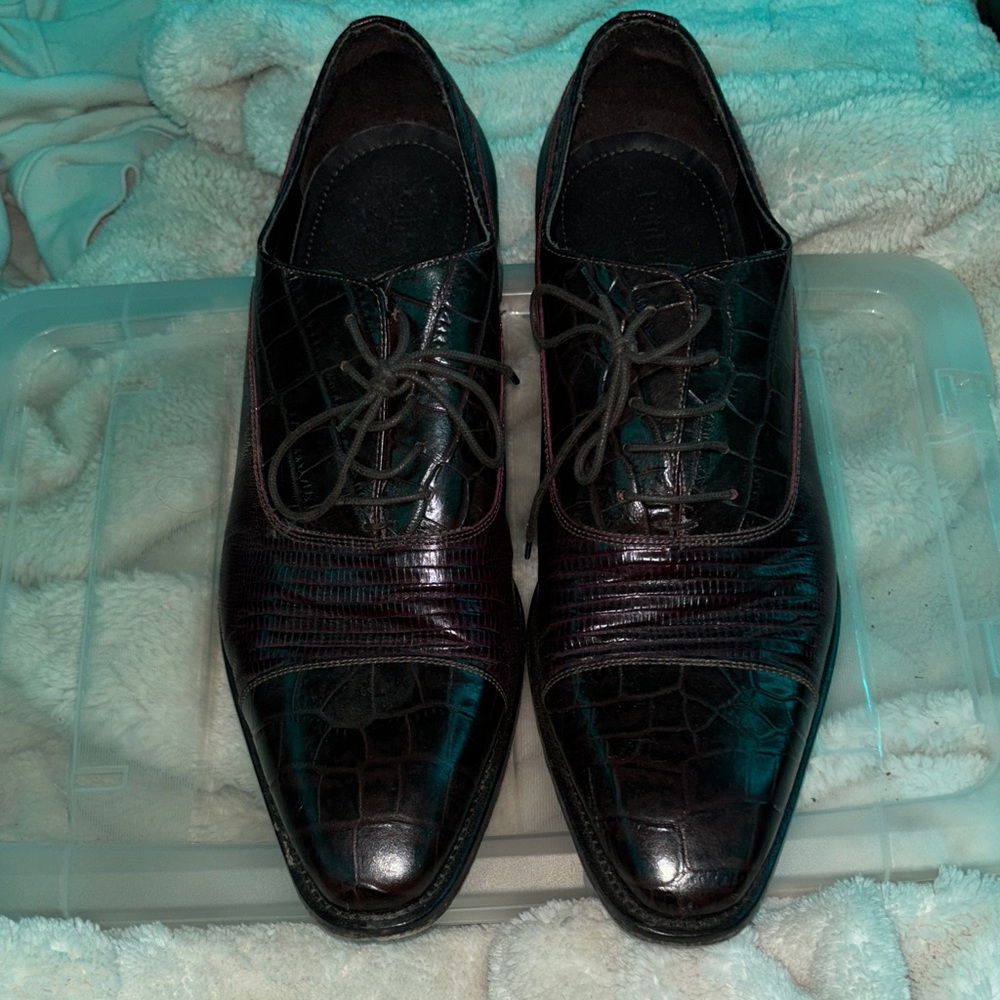 Paul Fredrick Dark Brown Crocodile Pattern Oxfords